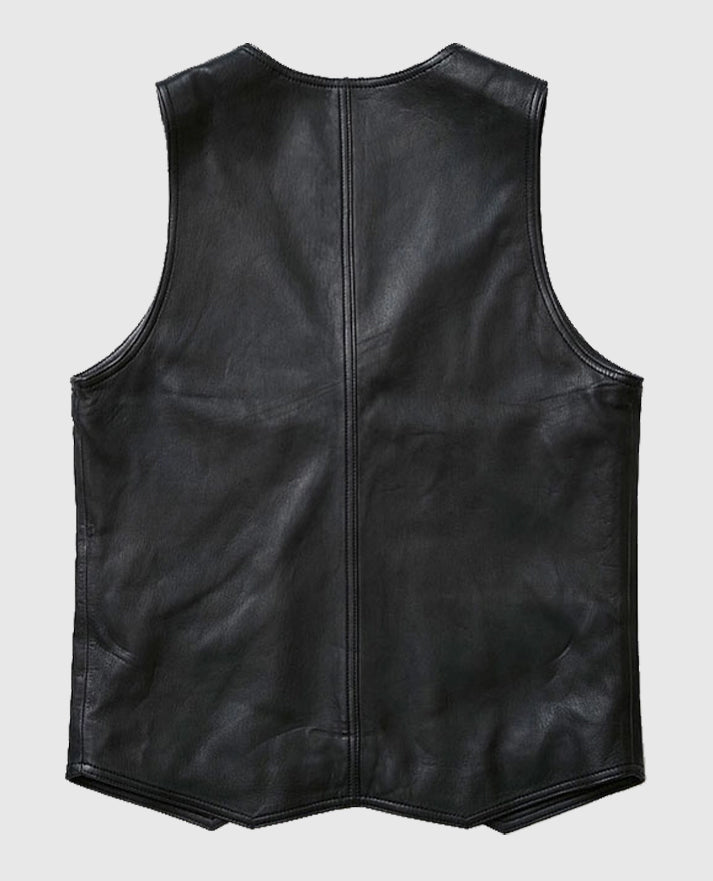 Men's Stylish V-Neck Leather Black Vest