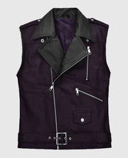 Men's Two-Tone Purple and Black Biker Leather Vest