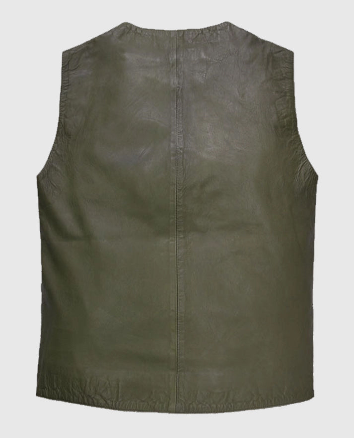 Men's Washed and Wax Cowboy Green Leather Vest