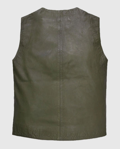 Men's Washed and Wax Cowboy Green Leather Vest