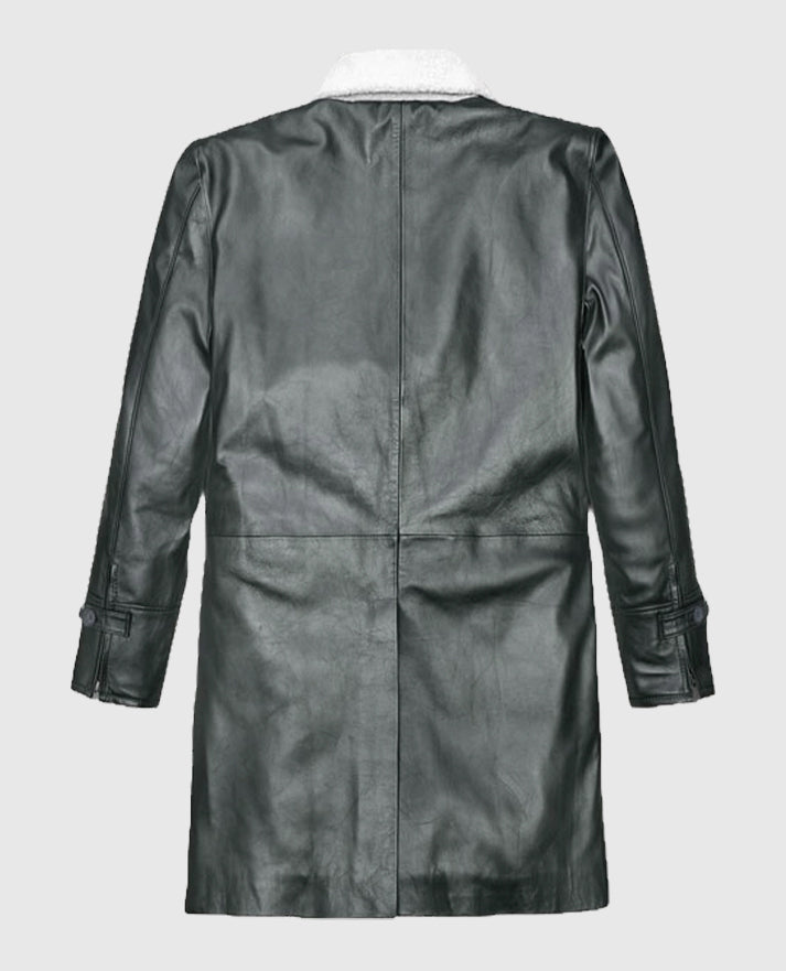 Metallic Lurex Gray Tom Hardy Leather Trench Coat