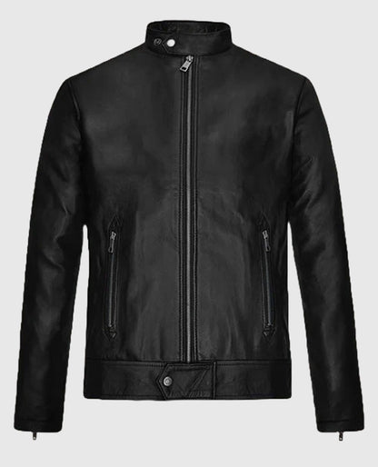 Michael Fassbender Black Cafe Racer Leather Jacket
