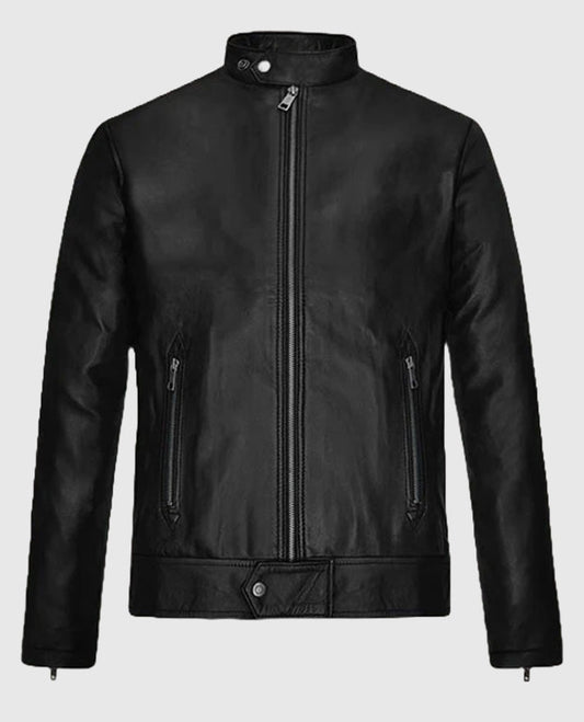 Michael Fassbender Black Cafe Racer Leather Jacket
