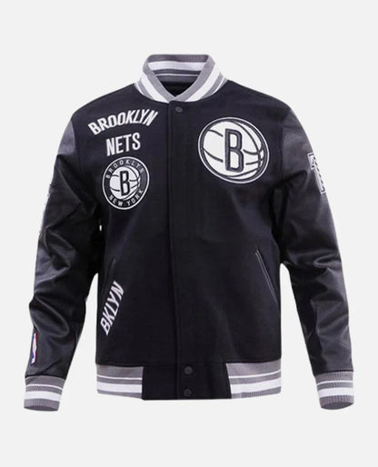 NBA Brooklyn Nets Men's Rib Wool Black Varsity Jacket