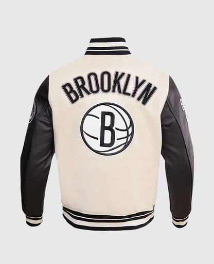 NBA Brooklyn Nets Mens Black n White Varsity Jacket