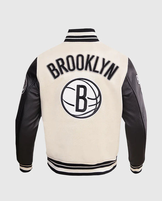 NBA Brooklyn Nets Mens Black n White Varsity Jacket