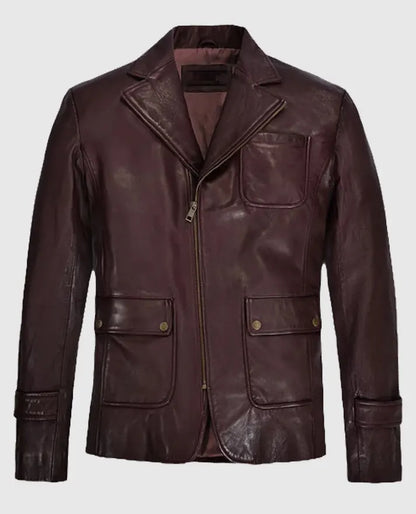 Robert Downey Jr Burgundy Leather Blazer