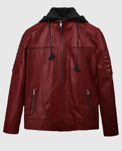 Rodeo Hooded Leather Red Jacket for Men