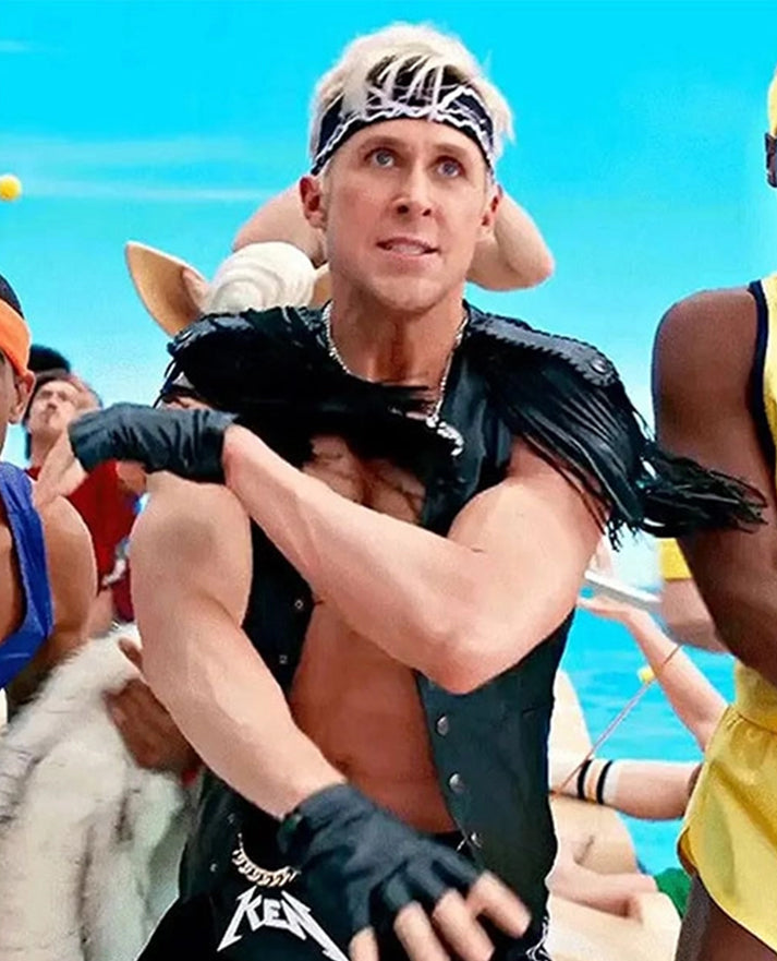 Ryan Gosling Barbie Fringe Black Leather Vest