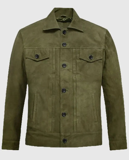 Ryan Reynolds green suede trucker jacket