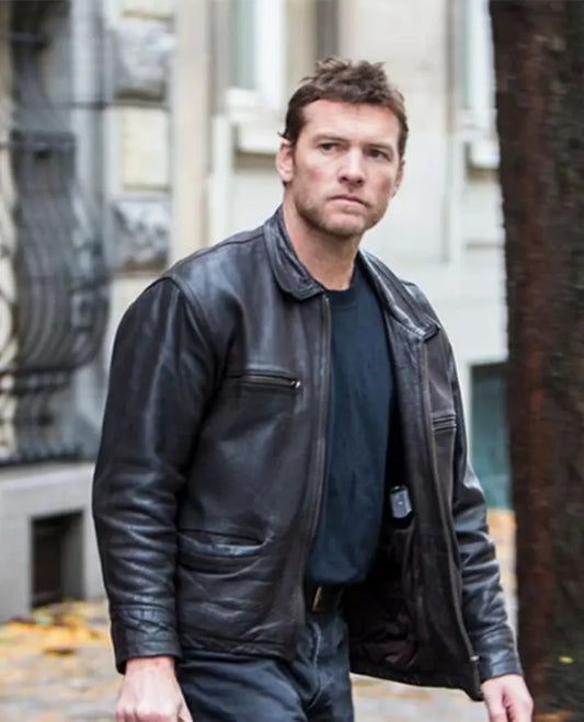 Sam Worthington Kidnapping Mr Heineken leather jacket
