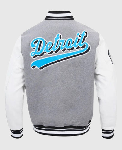 Script Tail Detroit Lions Classic Rib Varsity Gray and White Jacket