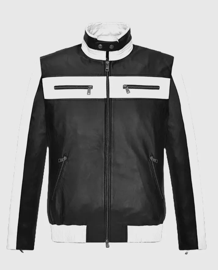 Sebastian Stan Black n White Leather Jacket
