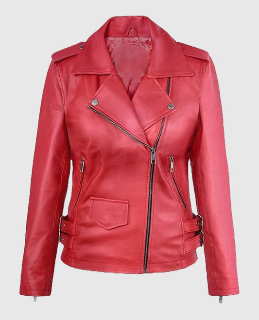 Soft Raspberry Red Gigi Hadid Leather Jacket