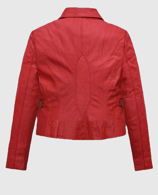 Soft Tango Red Washed Jennifer Lopez Gigli Leather Jacket.