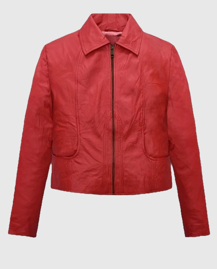 Soft Tango Red Washed Jennifer Lopez Gigli Leather Jacket