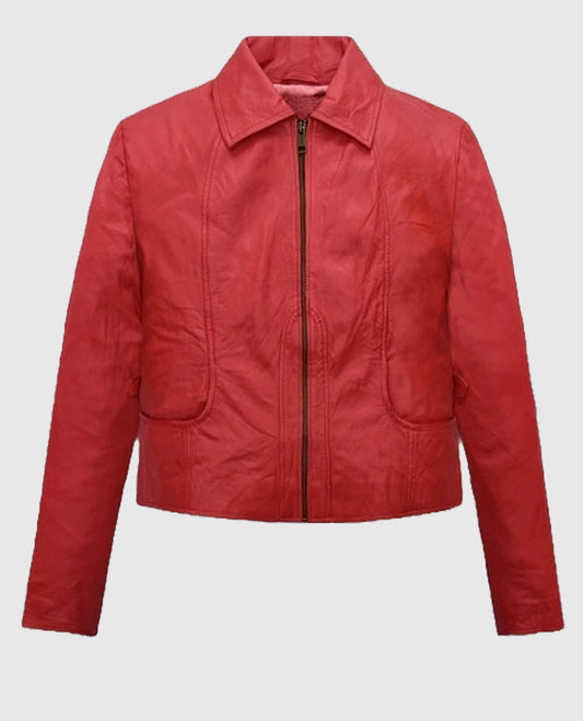 Soft Tango Red Washed Jennifer Lopez Gigli Leather Jacket