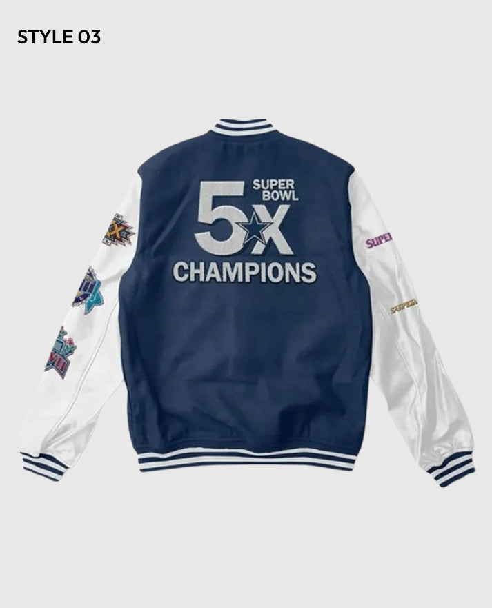 Super Bowl 5x Champions Dallas Cowboys Navy/White Letterman Jacket