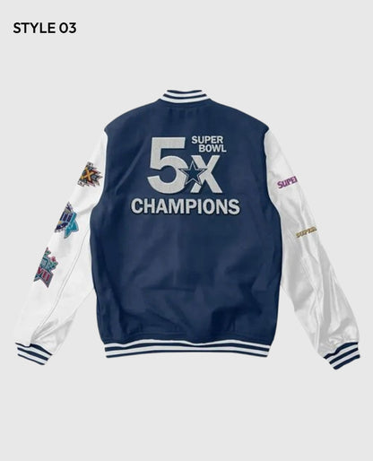 Super Bowl 5x Champions Dallas Cowboys Navy/White Letterman Jacket
