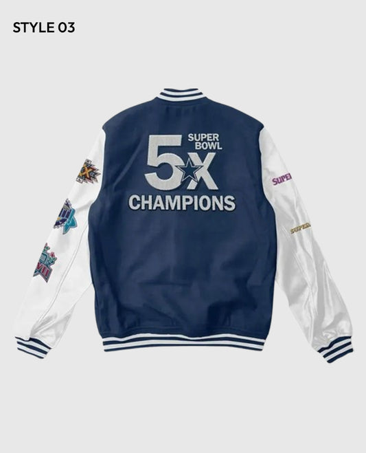 Super Bowl 5x Champions Dallas Cowboys Navy/White Letterman Jacket