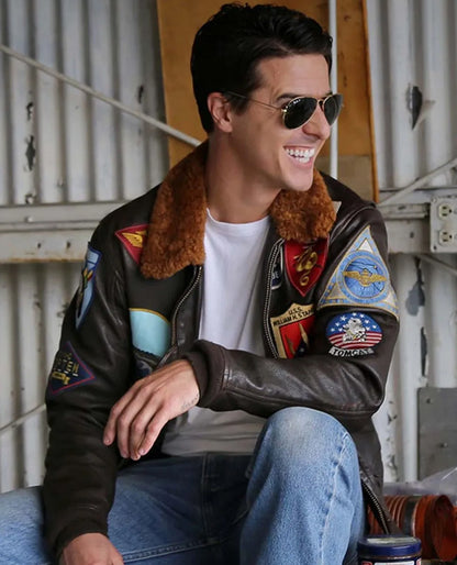 Top Gun Tom Cruise Brown Bomber Leather Jacket