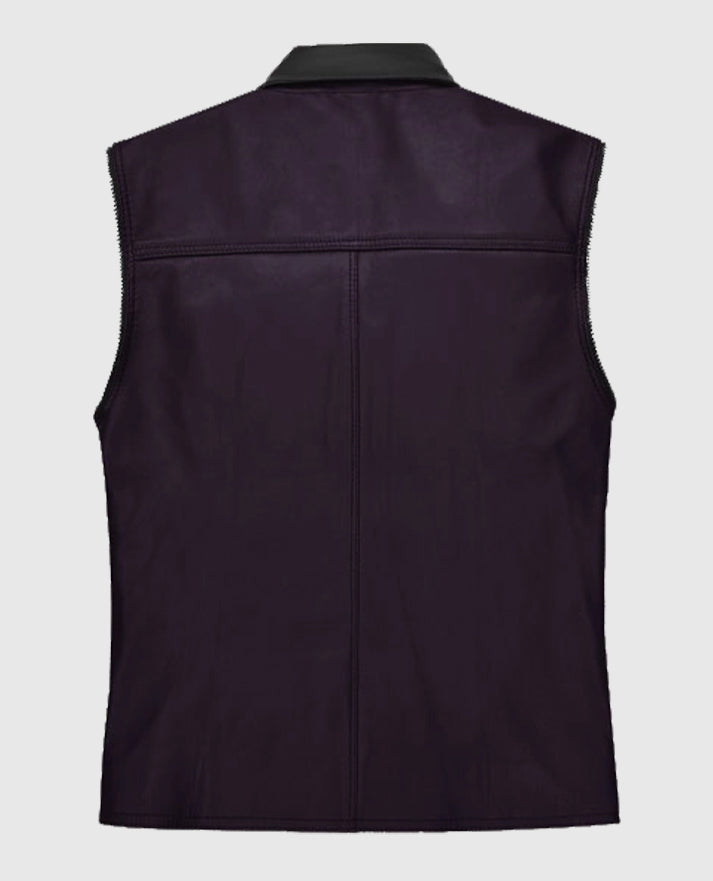Two-Tone Purple and Black Biker Leather Vest