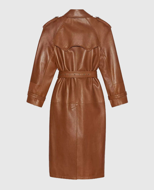 Women's Ivy Brown Leather Long Coat