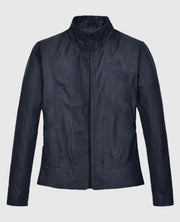 Women's Stand-Up Collar Black Leather Jacket