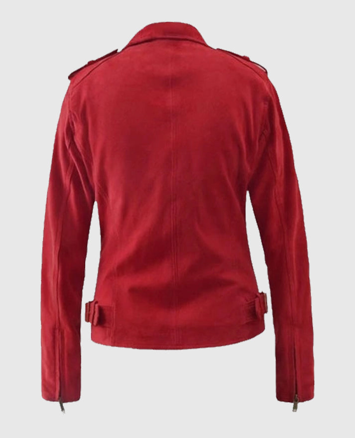 Women's Suede Biker Red Leather Jacket