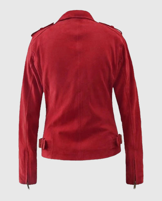 Women's Suede Biker Red Leather Jacket