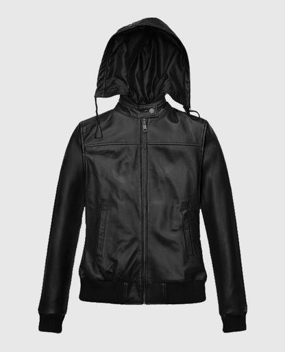 Women's Symphony Detachable Hood Leather Jacket