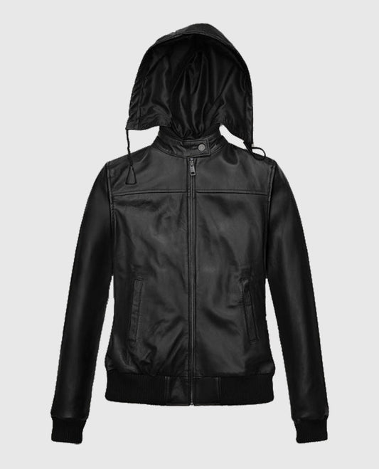 Women's Symphony Detachable Hood Leather Jacket
