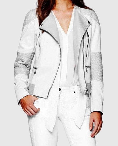 Women’s White & Silver Quilted Moto Jacket