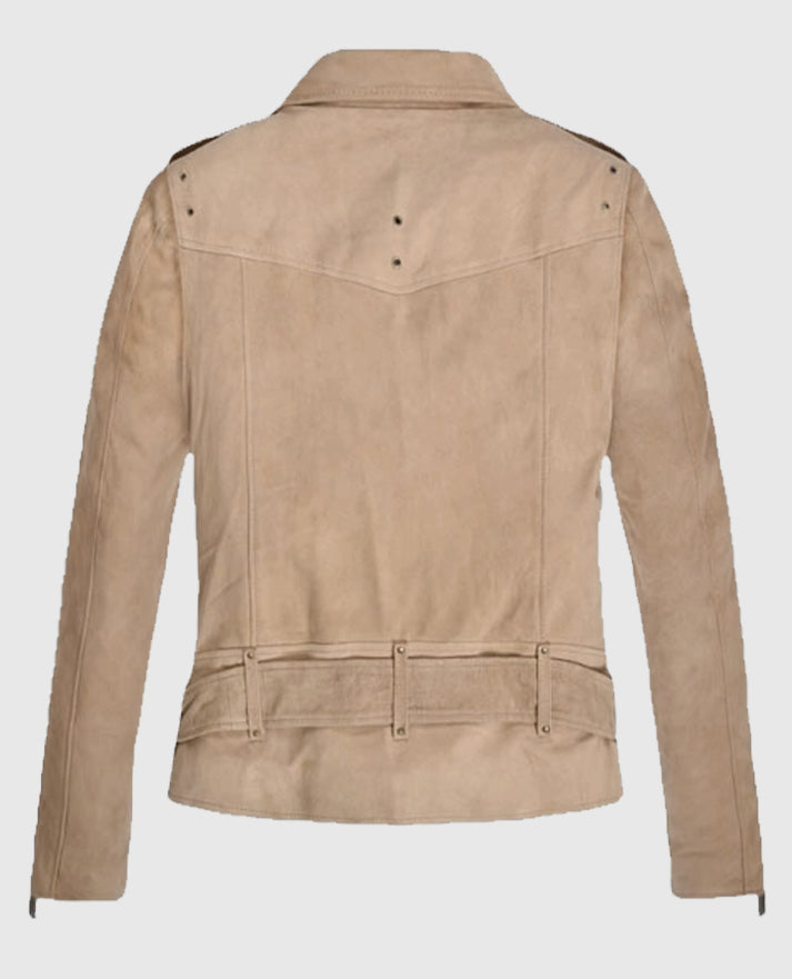 Women's Beige Biker Suede Leather Jacket