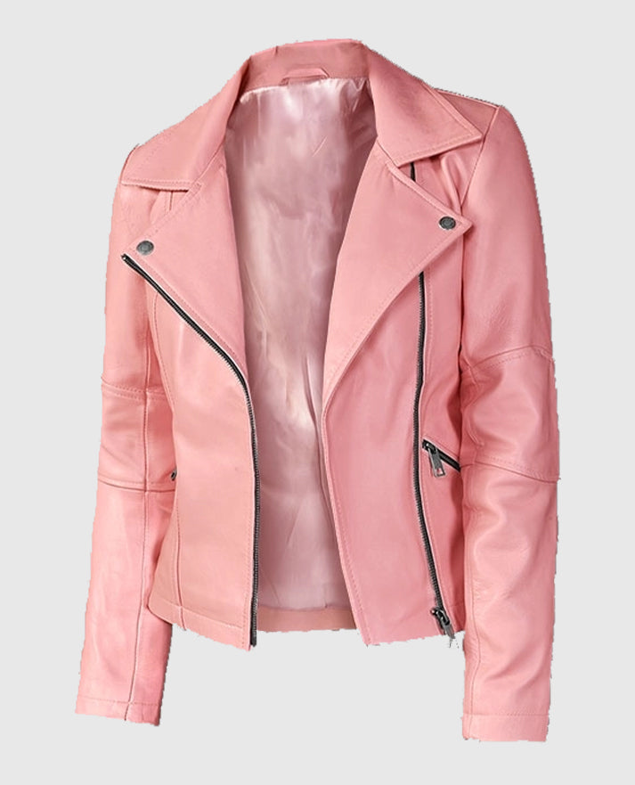 Women's Biker Pink Leather Jacket