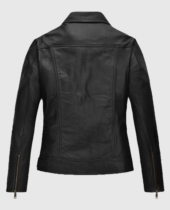 Women's Black Asymmetrical Biker Black Leather Jacket