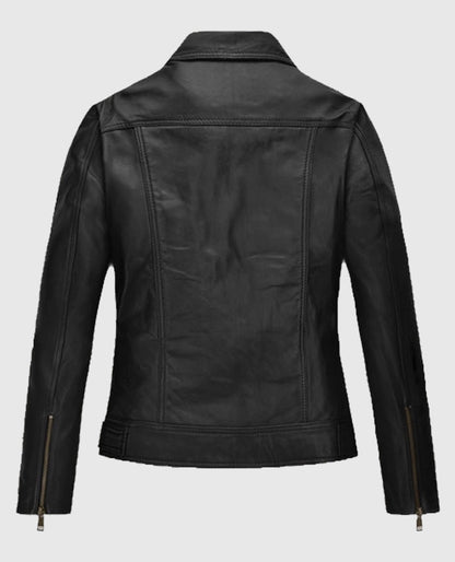 Women's Black Asymmetrical Biker Black Leather Jacket