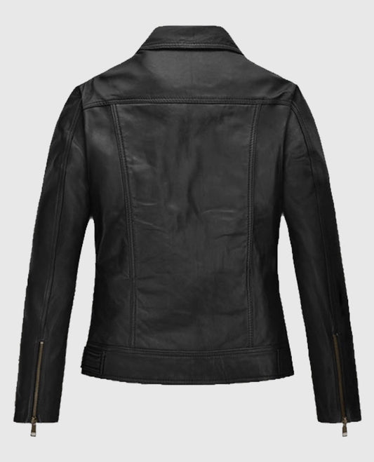 Women's Black Asymmetrical Biker Black Leather Jacket