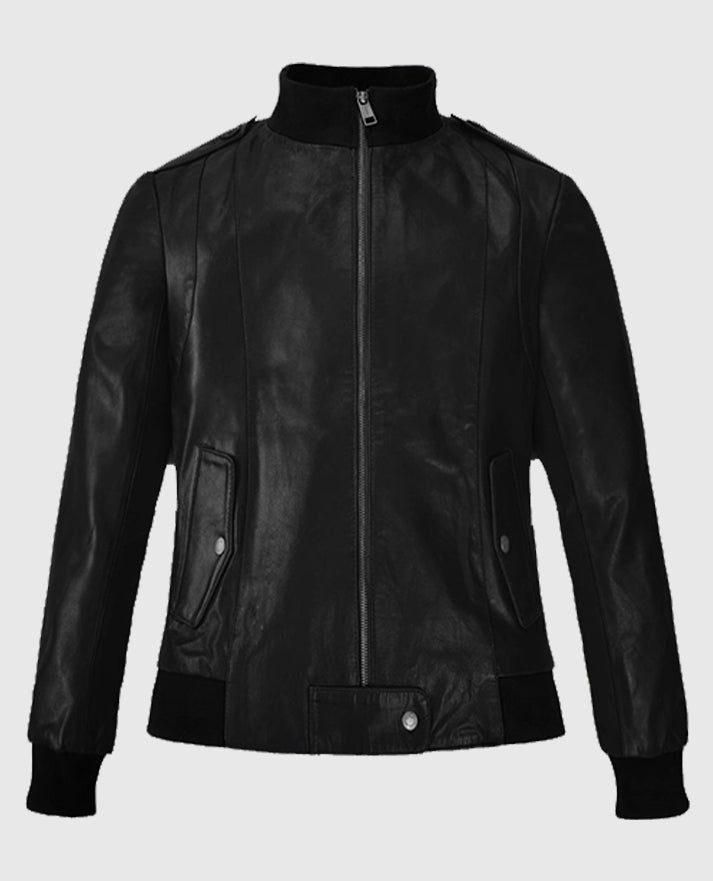 Women's Black Leather Bomber Jacket