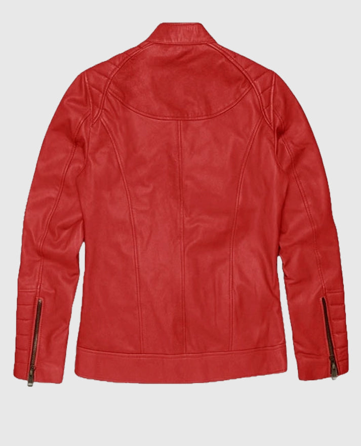 Womens Cafe Racer Red Leather Jacket