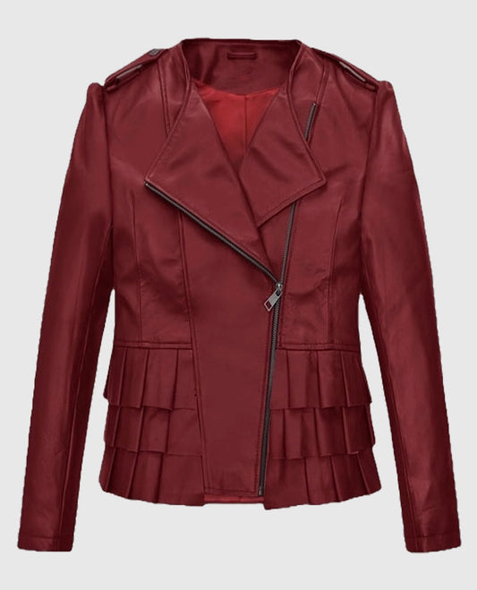 Women's Cherry Red Peplum Leather Jacket