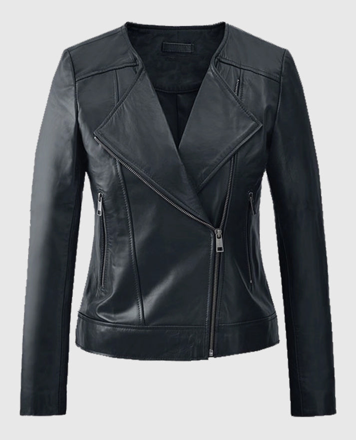 Women's Dark Blue Leather Jacket
