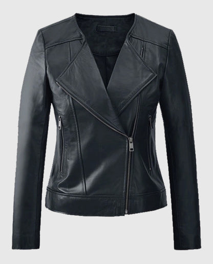 Women's Dark Blue Leather Jacket