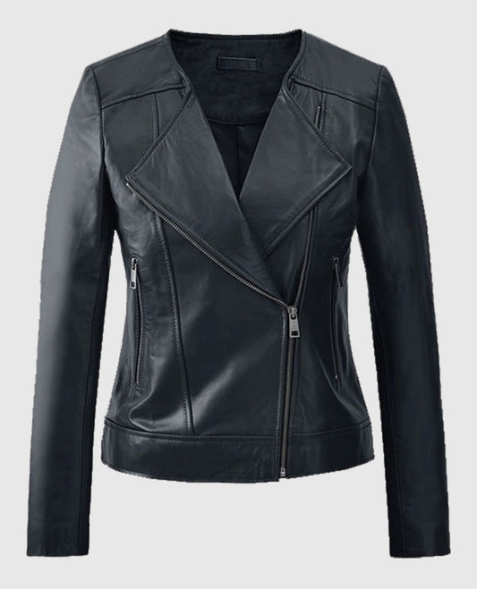 Women's Dark Blue Leather Jacket