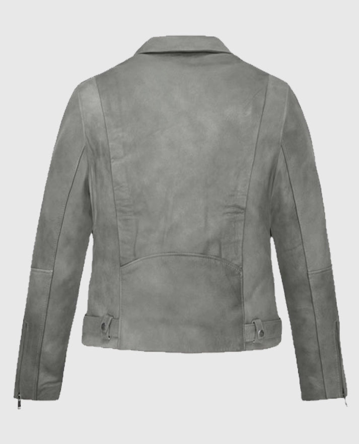 Women's Gray Suede Biker Leather Jacket
