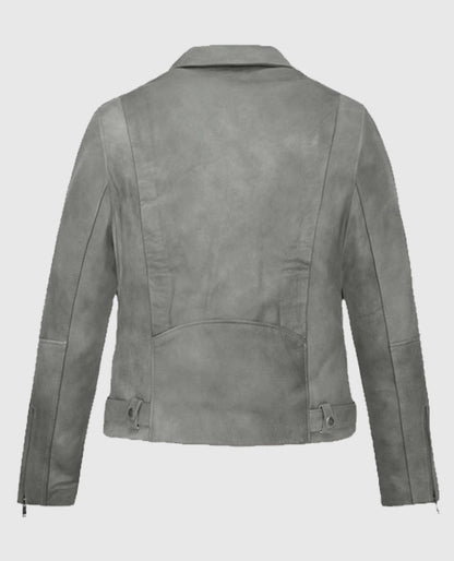 Women's Gray Suede Biker Leather Jacket