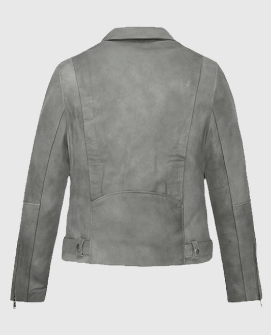 Women's Gray Suede Biker Leather Jacket