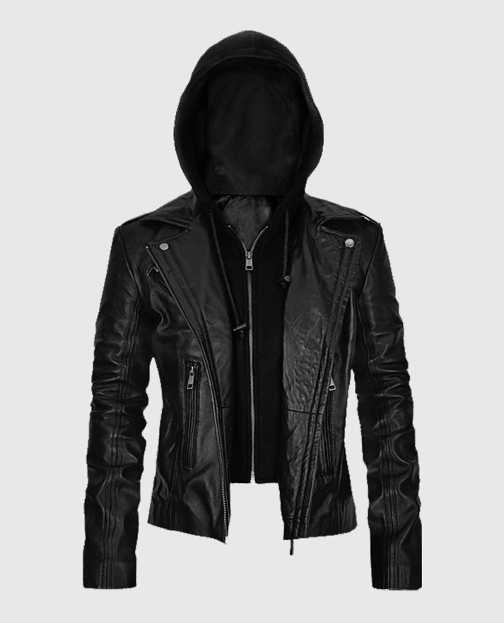 Hooded Biker Leather Jacket