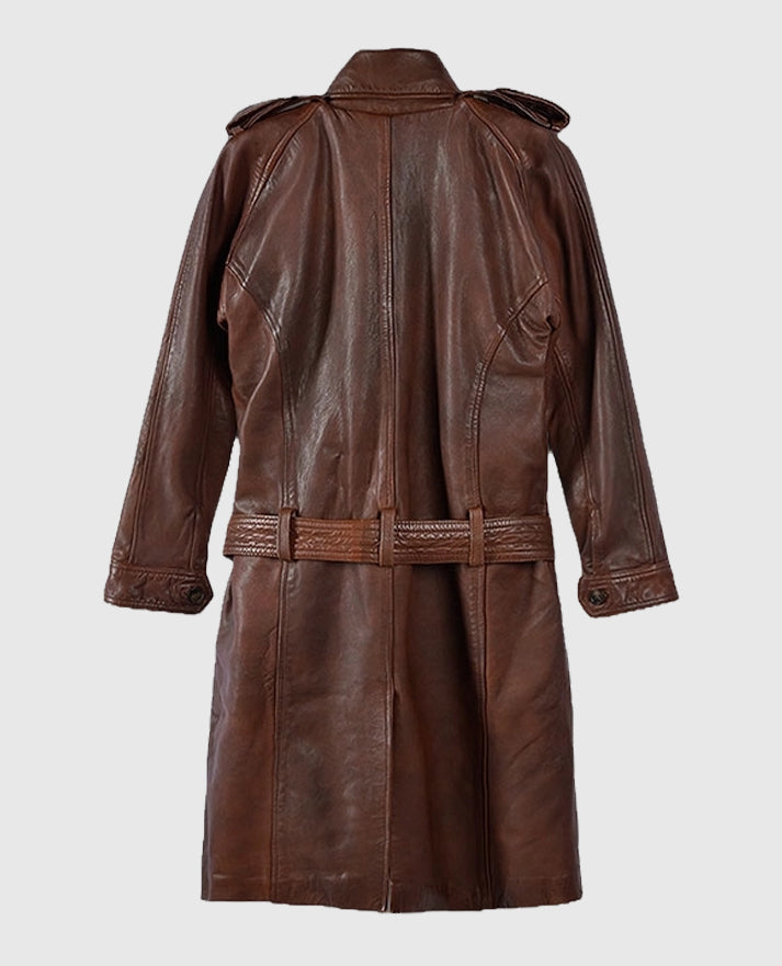 Women's Leather Spanish Brown Long Coat