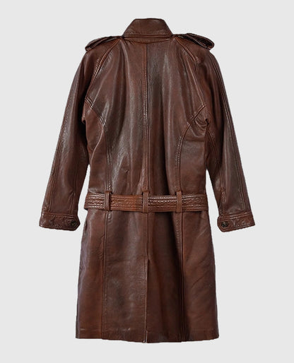 Women's Leather Spanish Brown Long Coat